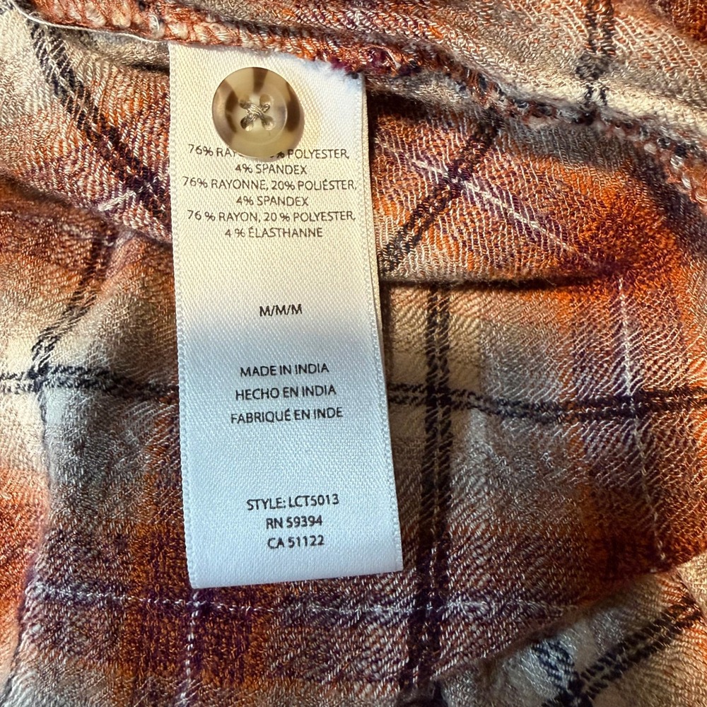 Beach‎ Lunch Lounge Plaid Button-Up Soft Flannel Fall Rustic Boho Shirt Women M - Picture 10 of 13